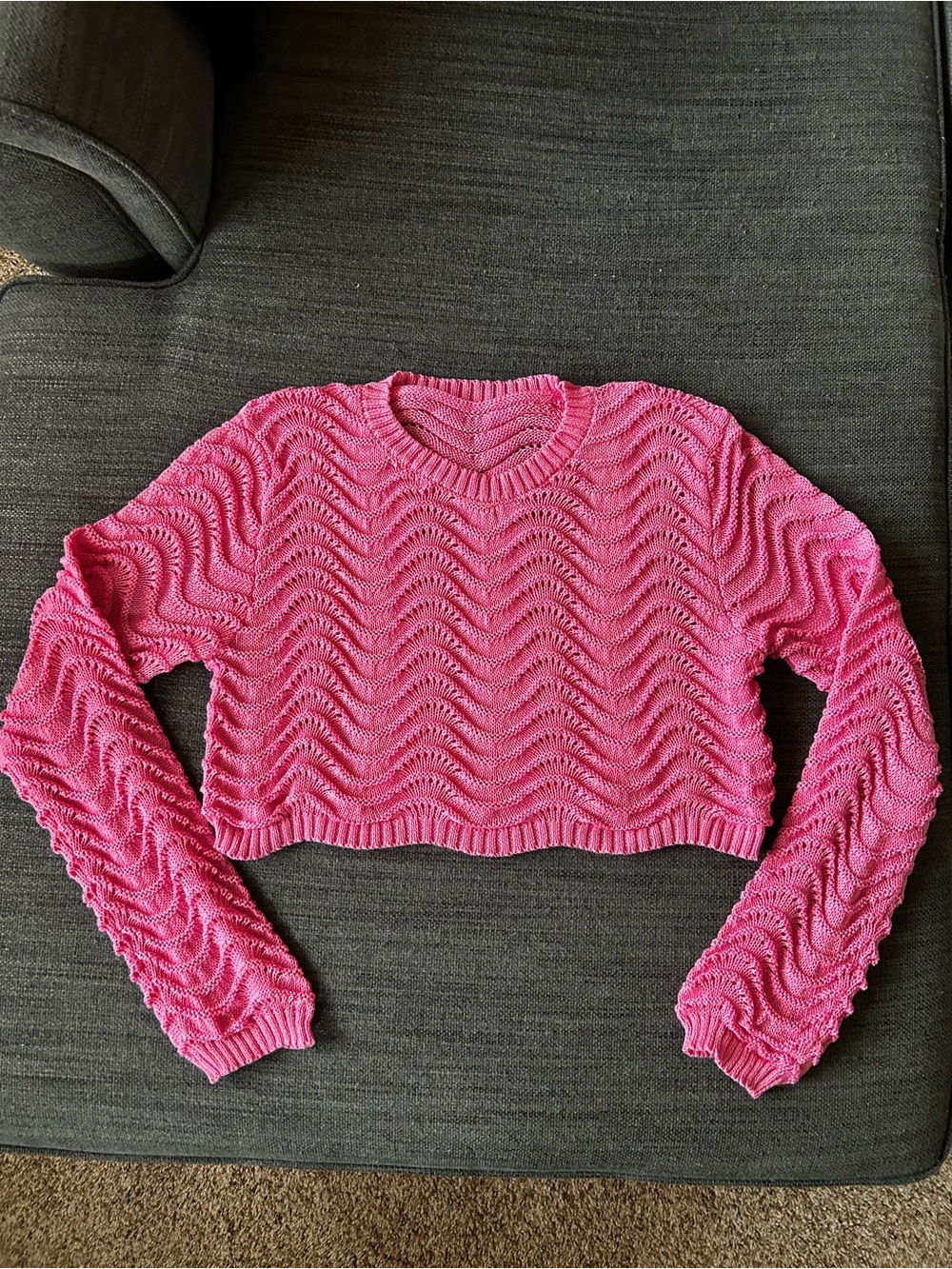 SHEIN Bubblegum Pink Wave-Knit Cropped Crew Sweater, XL, NWOT
